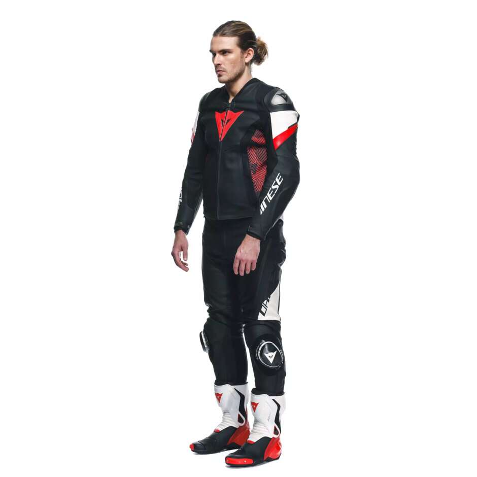 Dainese AVRO 5 Leather Motorcycle Jacket # Black Red Lava White