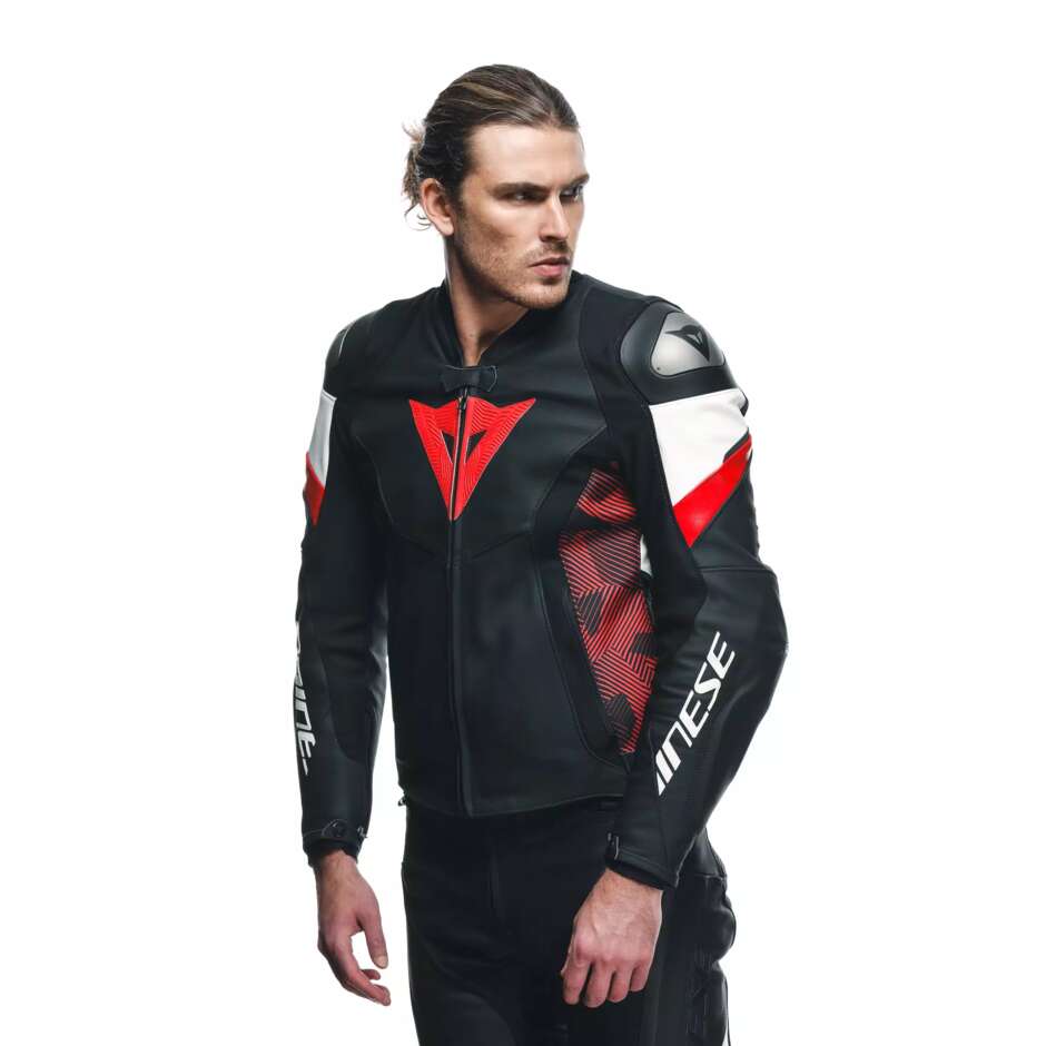 Dainese AVRO 5 Leather Motorcycle Jacket # Black Red Lava White