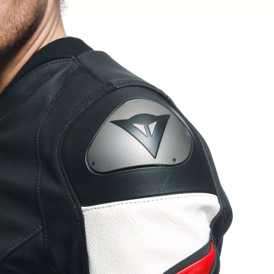 Dainese AVRO 5 Leather Motorcycle Jacket # Black Red Lava White