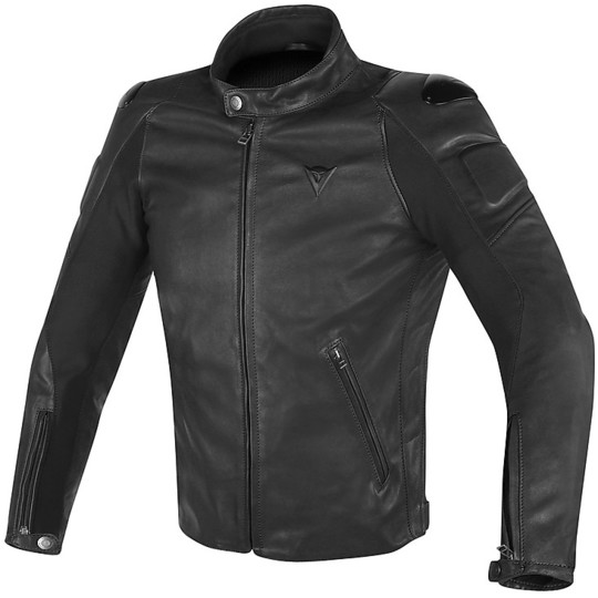 Dainese Black Darker Black Leather Motorcycle Jacket