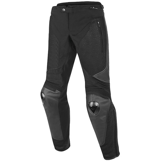 Dainese Black MIG Leather and Fabric Motorcycle Trousers