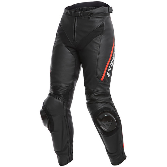 Dainese DELTA 3 Lady Women's Leather Trousers Lady Nero Rosso Fluo