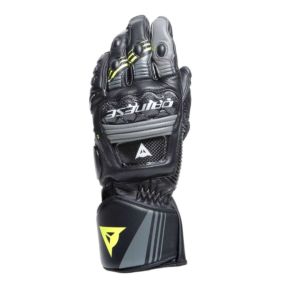 Dainese DRUID 4 Leather Motorcycle Gloves Black Gray Yellow Fluo