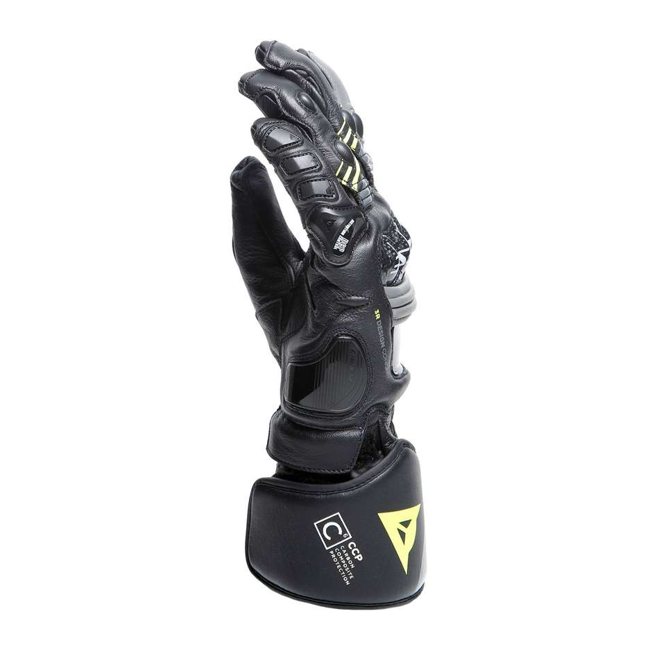 Dainese DRUID 4 Leather Motorcycle Gloves Black Gray Yellow Fluo
