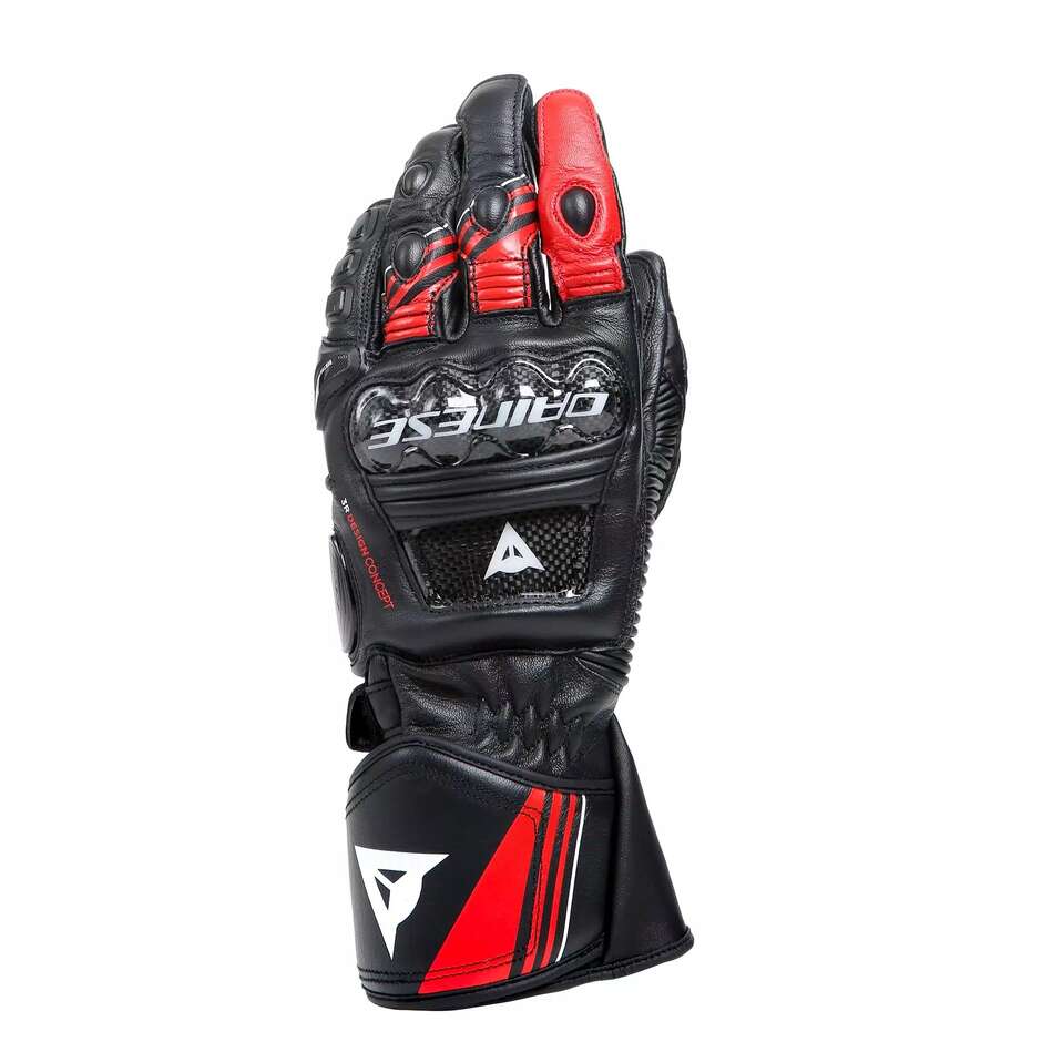 Dainese DRUID 4 Leather Motorcycle Gloves # Black Red Lava White