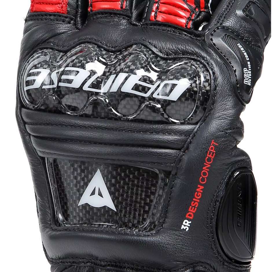 Dainese DRUID 4 Leather Motorcycle Gloves # Black Red Lava White