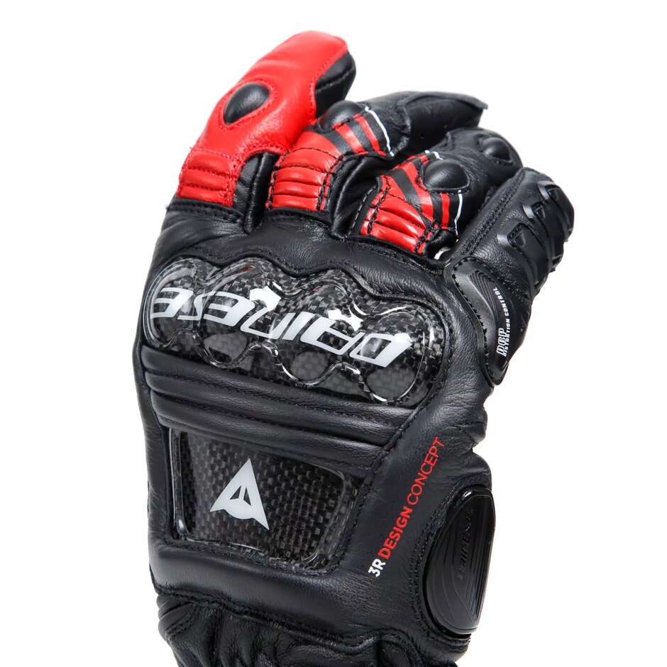 Dainese DRUID 4 Leather Motorcycle Gloves # Black Red Lava White