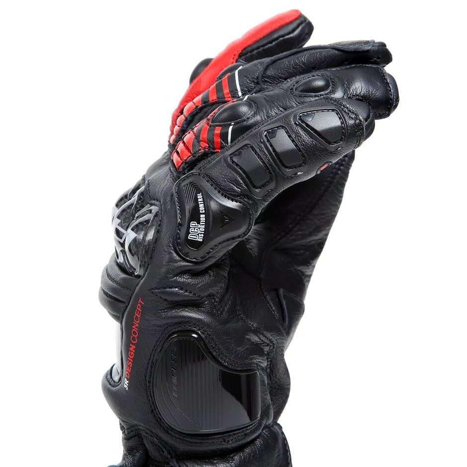 Dainese DRUID 4 Leather Motorcycle Gloves # Black Red Lava White
