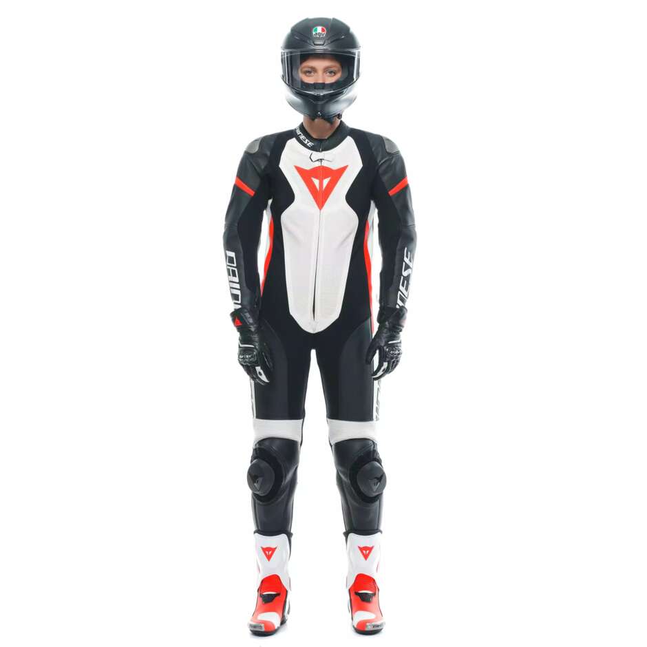 Dainese GROBNIK LADY 1PC PERF. Damen-Motorradanzug, einteilig, # Schwarz Weiß Rot Fluoreszierend