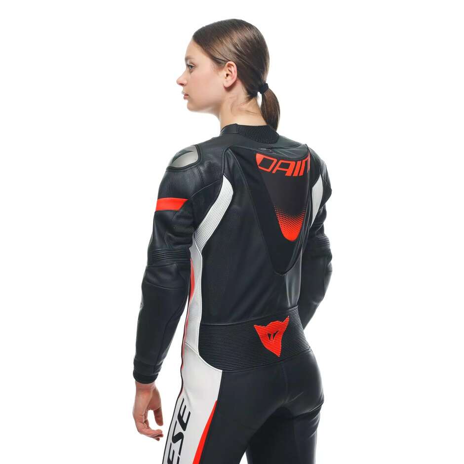 Dainese GROBNIK LADY 1PC PERF. Damen-Motorradanzug, einteilig, # Schwarz Weiß Rot Fluoreszierend