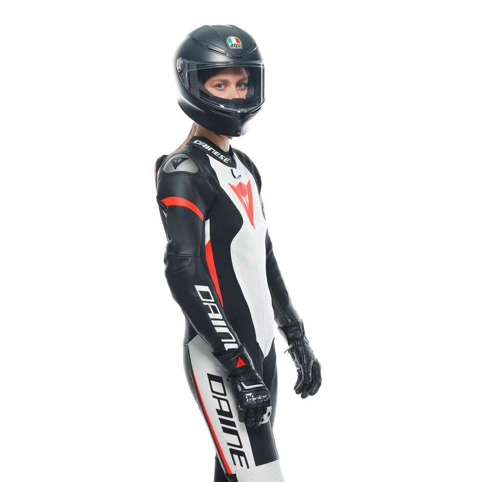 Dainese GROBNIK LADY 1PC PERF. Women's One-Piece Motorcycle Suit # Black White Red Fluorescent