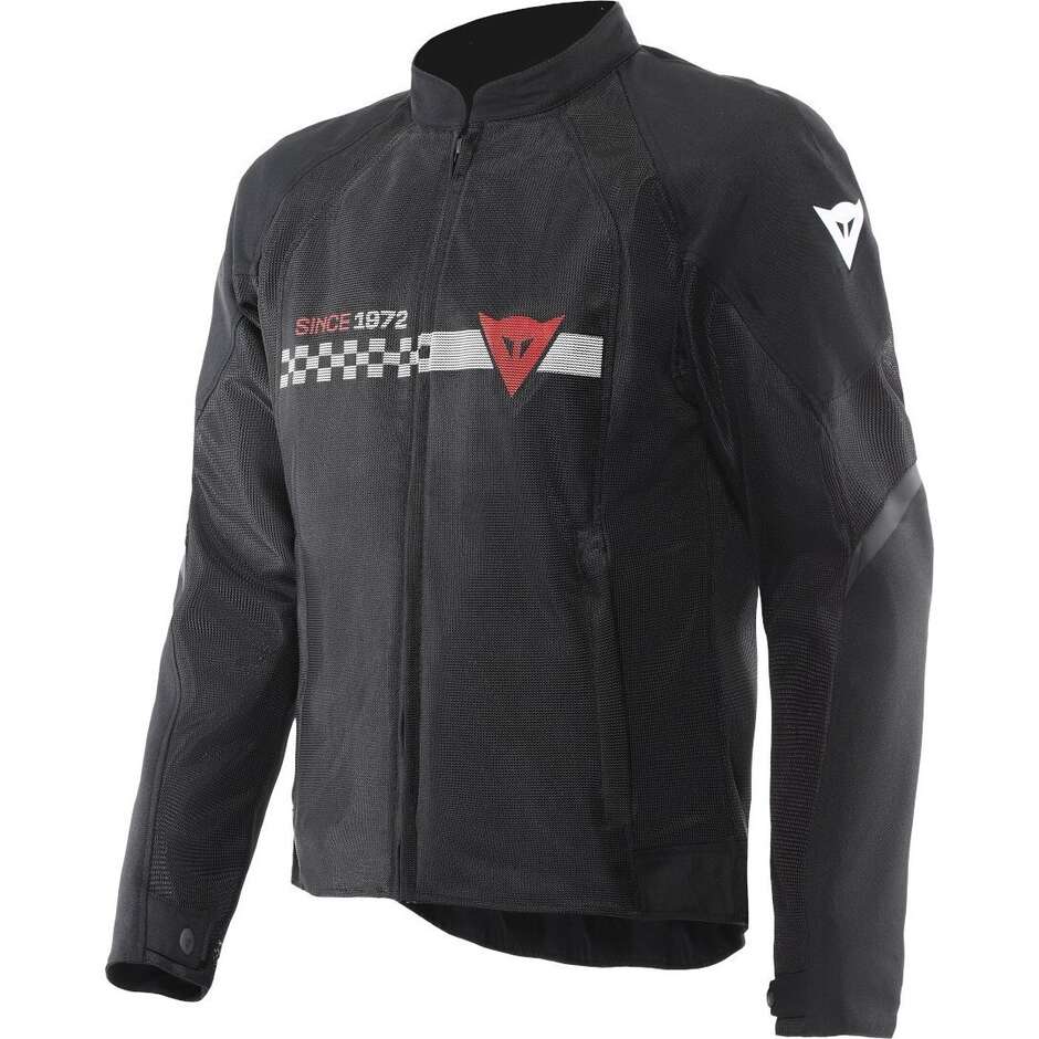 Dainese HEROSPHERE AIR TEX Motorcycle Jacket Black White Stripes Red
