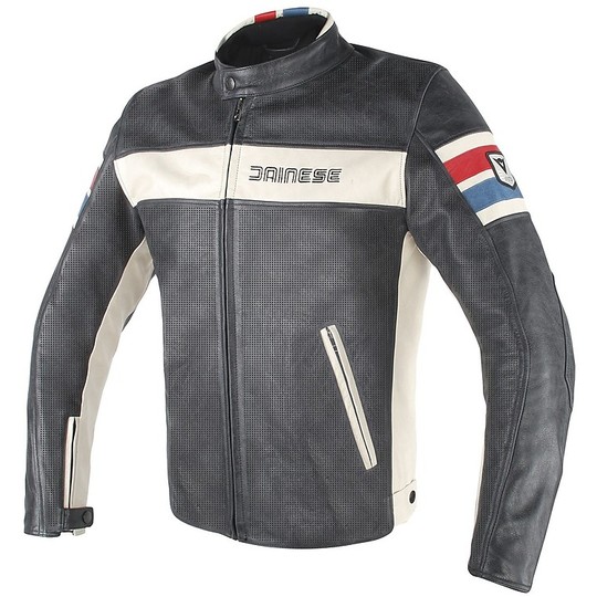 Dainese HF D1 Skin Leather Jacket Black Red Blue Ice