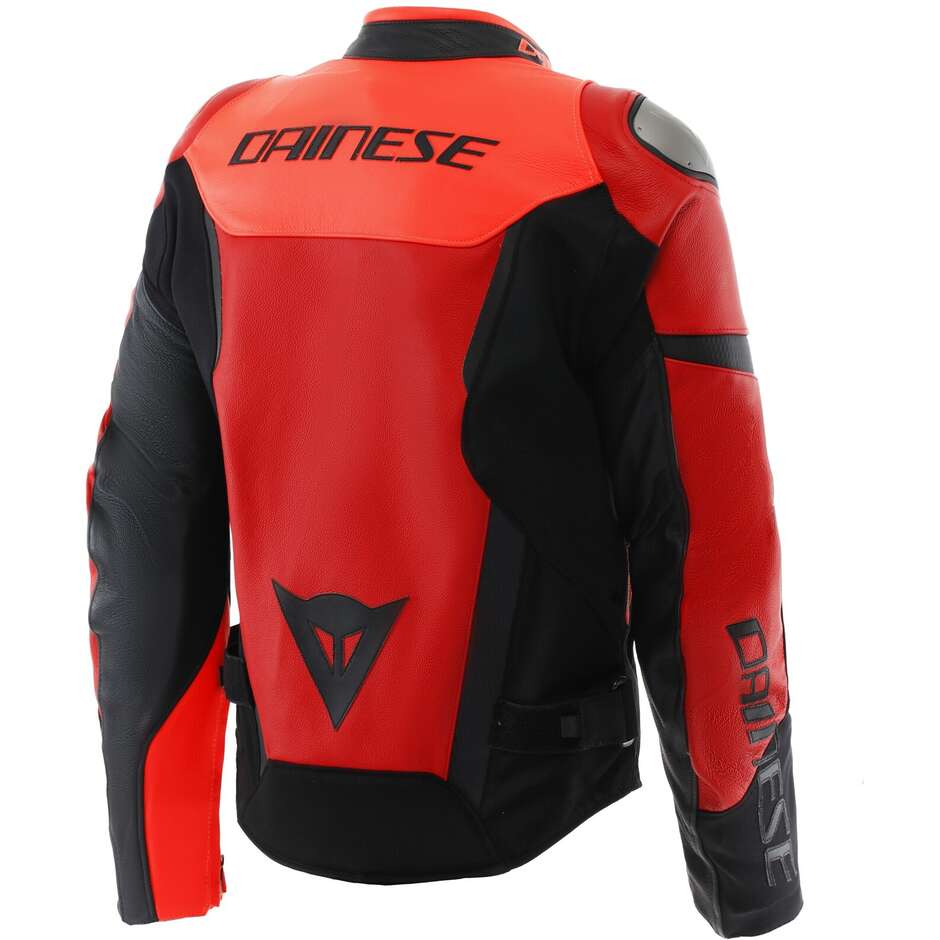 Dainese IPERATTIVA -TEX Leather Motorcycle Jacket Fluorescent Red Black