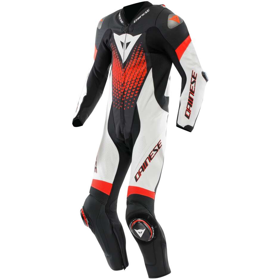 Dainese LAGUNA SECA 6 PERF 1-teiliger Motorrad-Komplettanzug Schwarz Weiß Rot Fluoreszierend