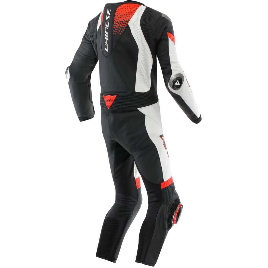 Dainese LAGUNA SECA 6 PERF 1-teiliger Motorrad-Komplettanzug Schwarz Weiß Rot Fluoreszierend