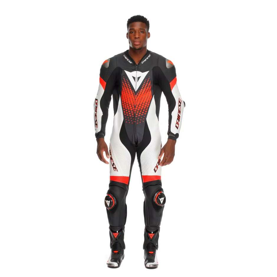 Dainese LAGUNA SECA 6 PERF 1PC One-Piece Motorcycle Suit # Black White Red Fluo