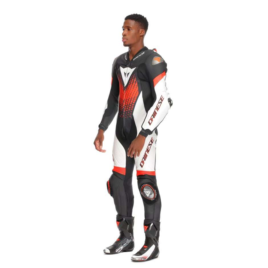Dainese LAGUNA SECA 6 PERF 1PC One-Piece Motorcycle Suit # Black White Red Fluo