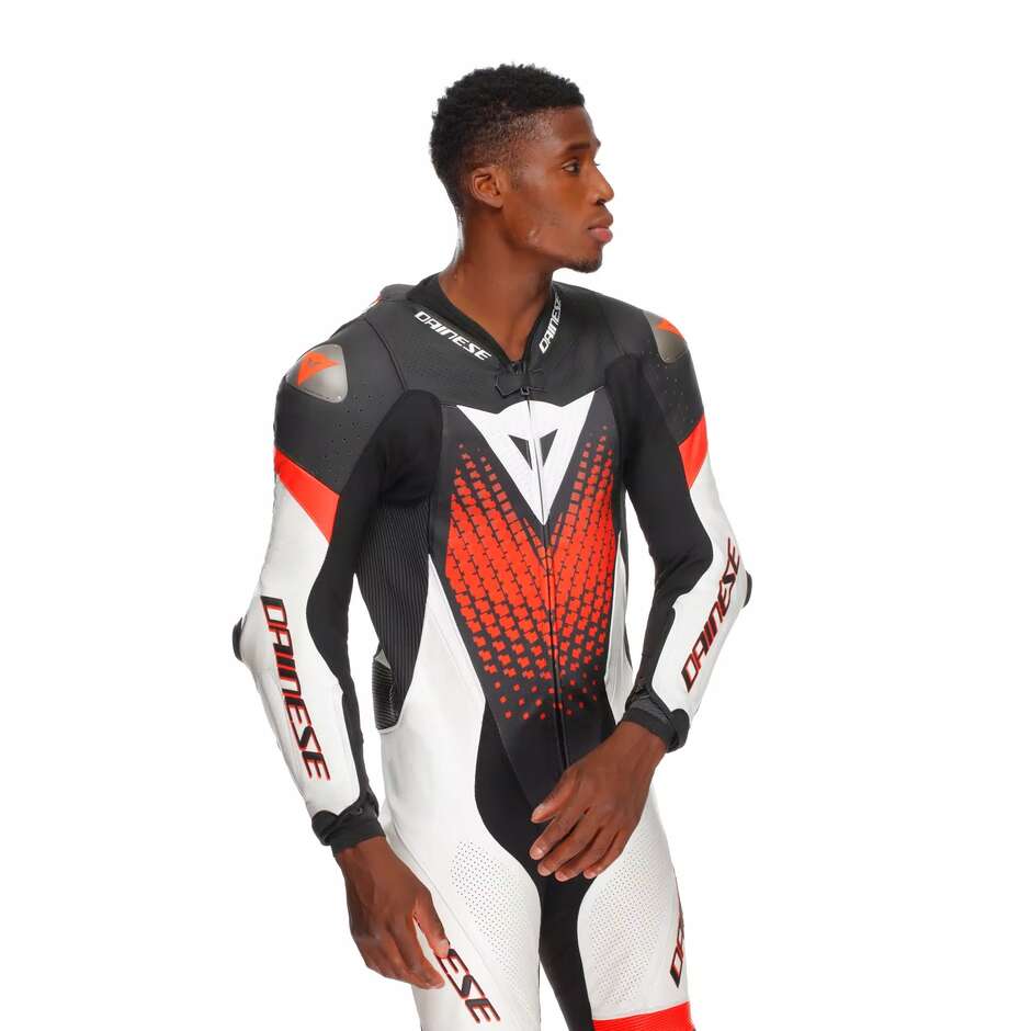 Dainese LAGUNA SECA 6 PERF 1PC One-Piece Motorcycle Suit # Black White Red Fluo