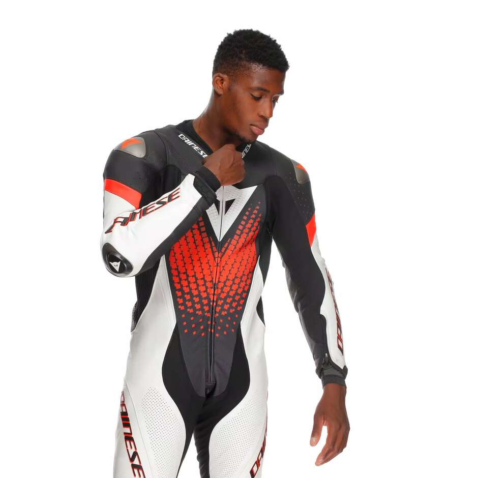 Dainese LAGUNA SECA 6 PERF 1PC One-Piece Motorcycle Suit # Black White Red Fluo