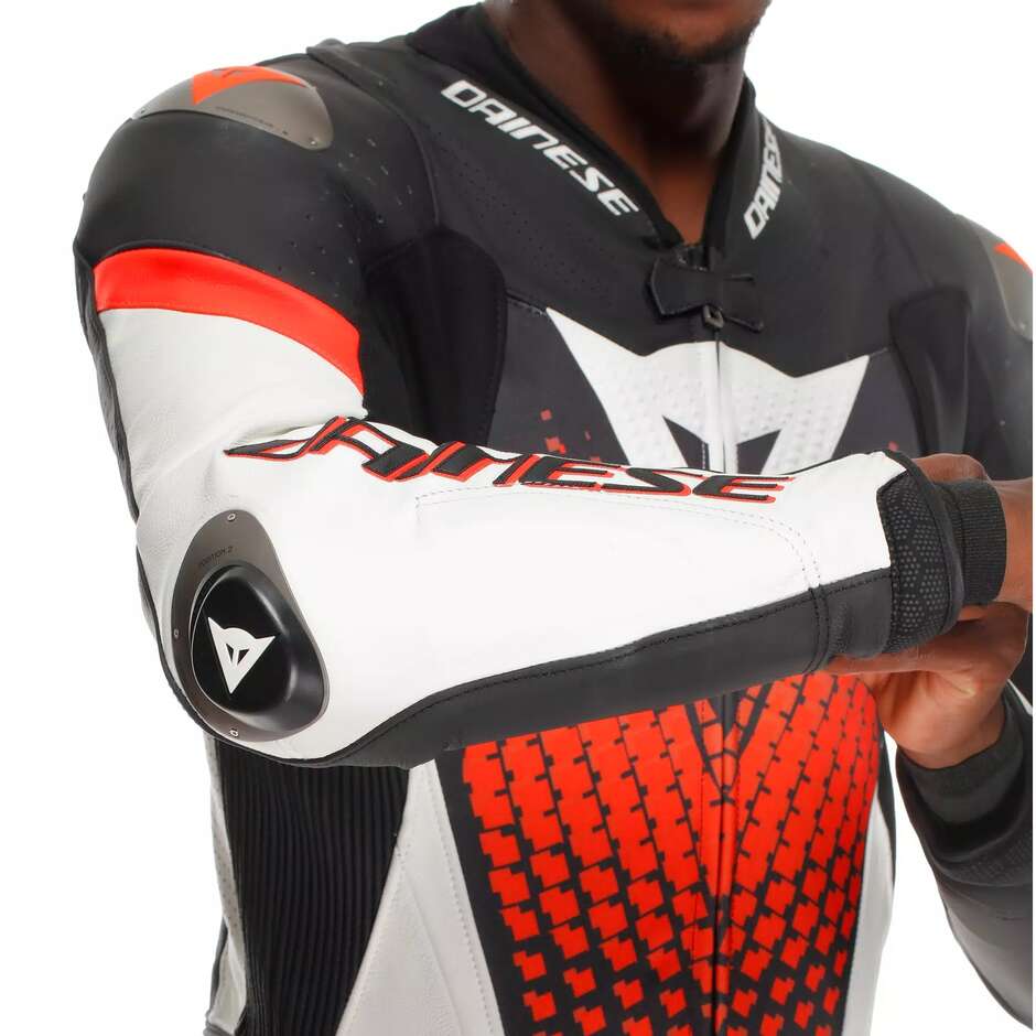 Dainese LAGUNA SECA 6 PERF 1PC One-Piece Motorcycle Suit # Black White Red Fluo