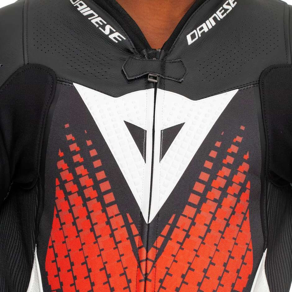 Dainese LAGUNA SECA 6 PERF 1PC One-Piece Motorcycle Suit # Black White Red Fluo