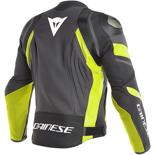 Dainese Leather Jacket AVRO 4 Black Yellow Fluo