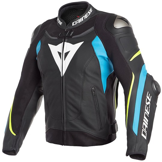 Dainese Leather Jacket SUPER SPEED 3 Black Blue Yellow Fluo