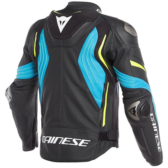 Dainese Leather Jacket SUPER SPEED 3 Black Blue Yellow Fluo