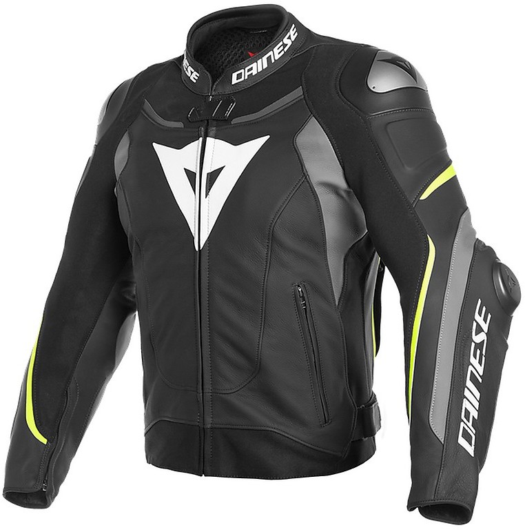 Dainese Leather Jacket SUPER SPEED 3 Black Gray Fluo Yellow For