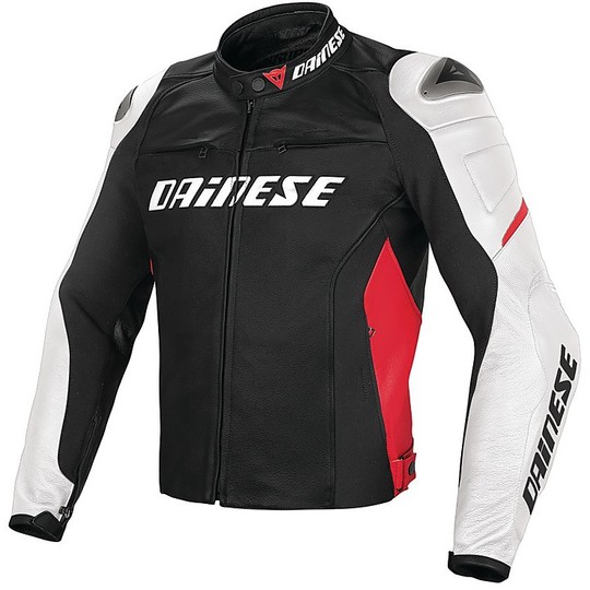 Dainese Leather Motorcycle Jacket RACING D1 LEATHER Black White Red
