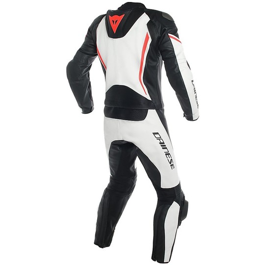 Dainese Leather Suit ASSEN 2pcs Divisible Black White Red Fluo