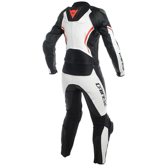 Dainese Leather Suit ASSEN 2pcs LADY White Black Red Fluo