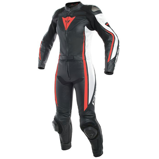 Dainese Leather Suit ASSIN 2pcs LADY Black White Red Fluo