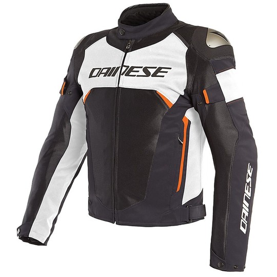Dainese Motorcycle Jacket In Perforated Fabric DINAMICA AIR D-DRY Black White Red Fluo