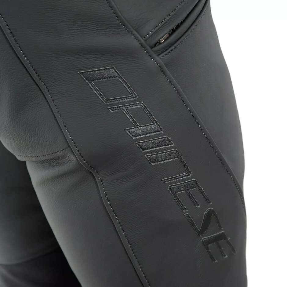 Dainese PONY 3 # Matte Black Leather Motorcycle Pants