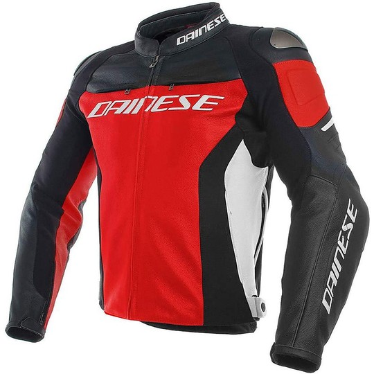 Dainese RACING 3 Leather Motorcycle Jacket Red White Black