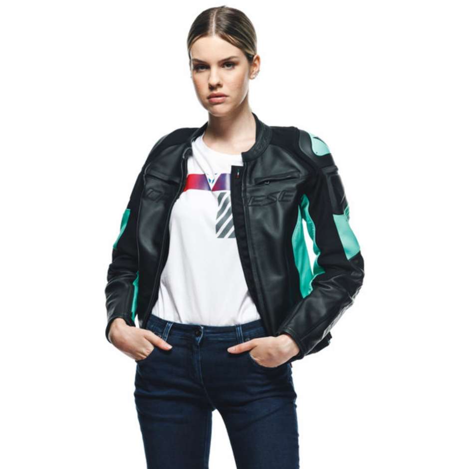 Dainese RACING 4 LADY Women's Leather Motorcycle Jacket Black Blue Green