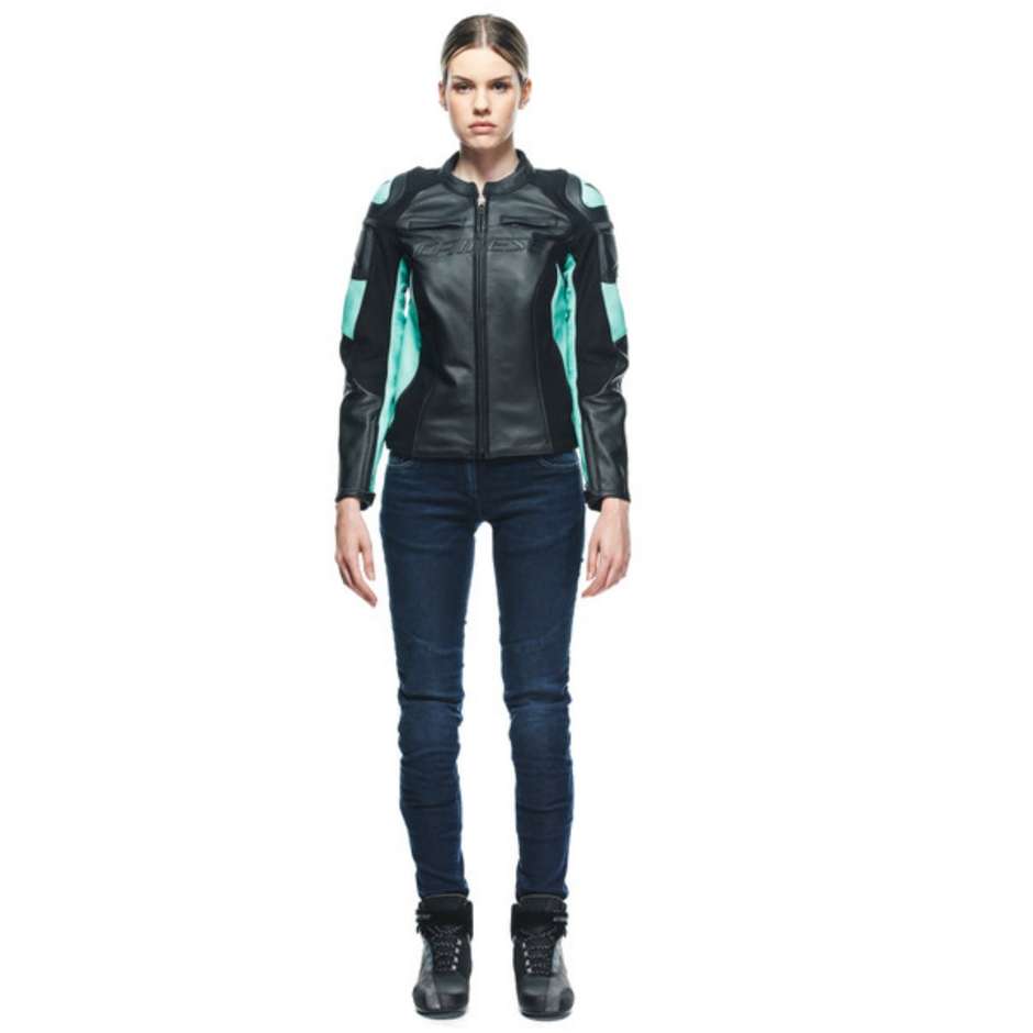 Dainese RACING 4 LADY Women's Leather Motorcycle Jacket Black Blue Green
