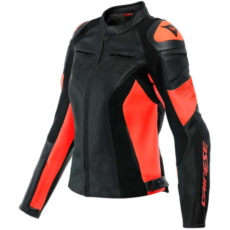 Dainese RACING 4 LADY Women's Leather Motorcycle Jacket Black Red Fluo