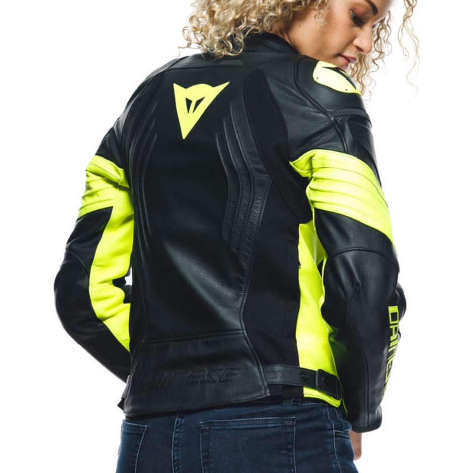 Dainese RACING 4 LADY Women's Leather Motorcycle Jacket Black Yellow Fluo