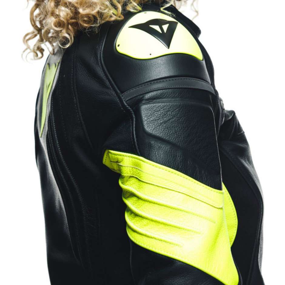 Dainese RACING 4 LADY Women's Leather Motorcycle Jacket Black Yellow Fluo