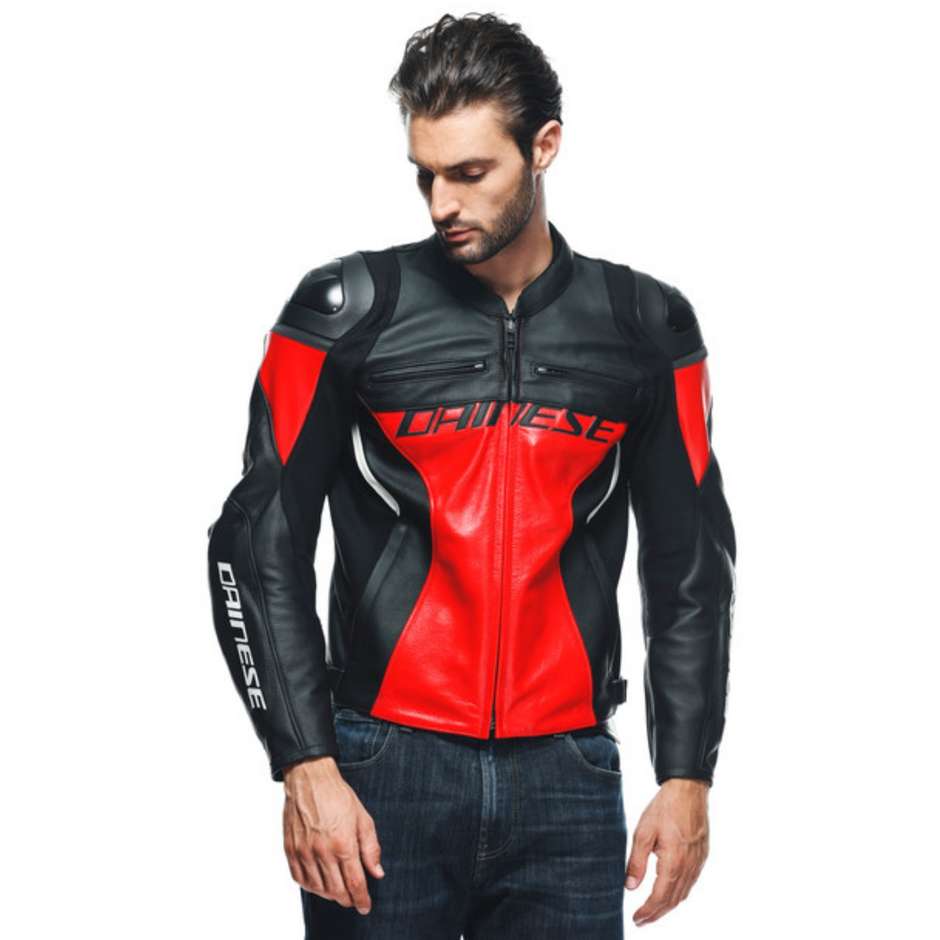 Dainese RACING 4 Lava Red Black Leather Motorcycle Jacket