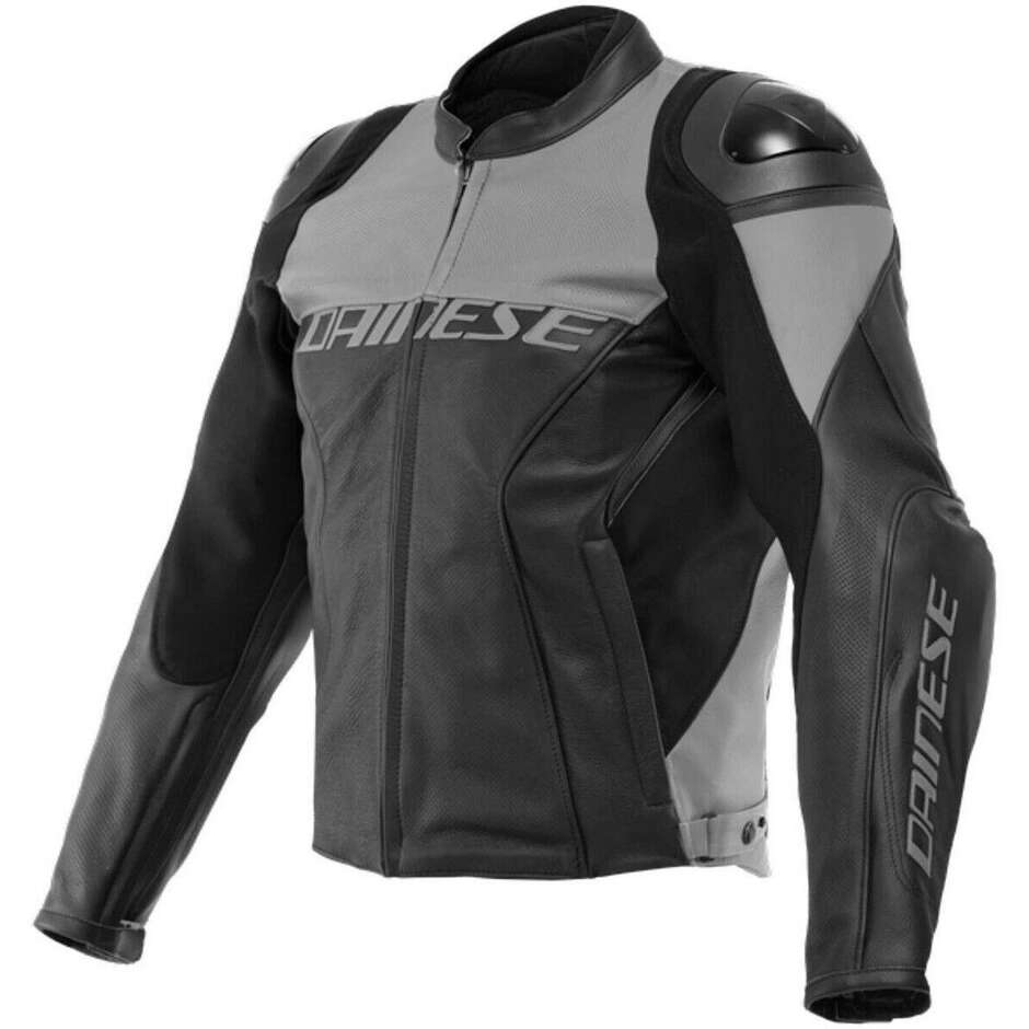 Dainese RACING 4 Perforated Leather Motorcycle Jacket Black Gray