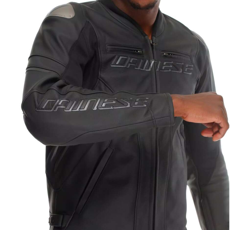 Dainese RACING 5 # Black Leather Motorcycle Jacket