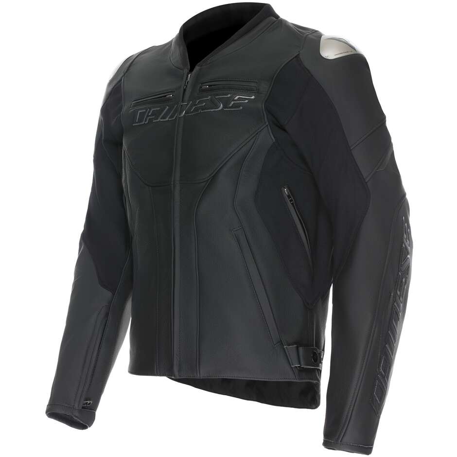 Dainese RACING 5 Leder-Motorradjacke Schwarz Schwarz Schwarz