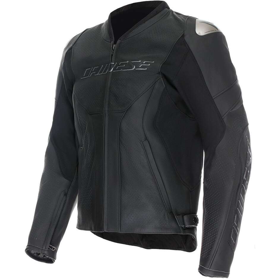 Dainese RACING 5 PERF Leder-Motorradjacke Schwarz Schwarz Schwarz