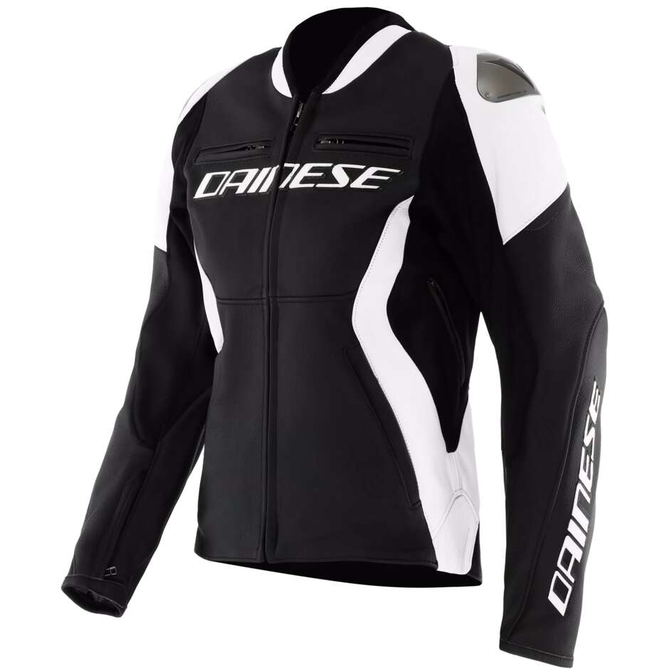 Dainese RACING 5 WMN Damen-Motorradjacke aus Leder # Schwarz Weiß