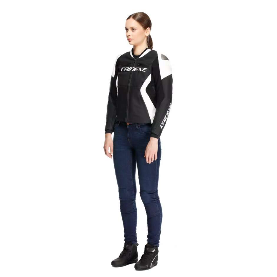 Dainese RACING 5 WMN Damen-Motorradjacke aus Leder # Schwarz Weiß