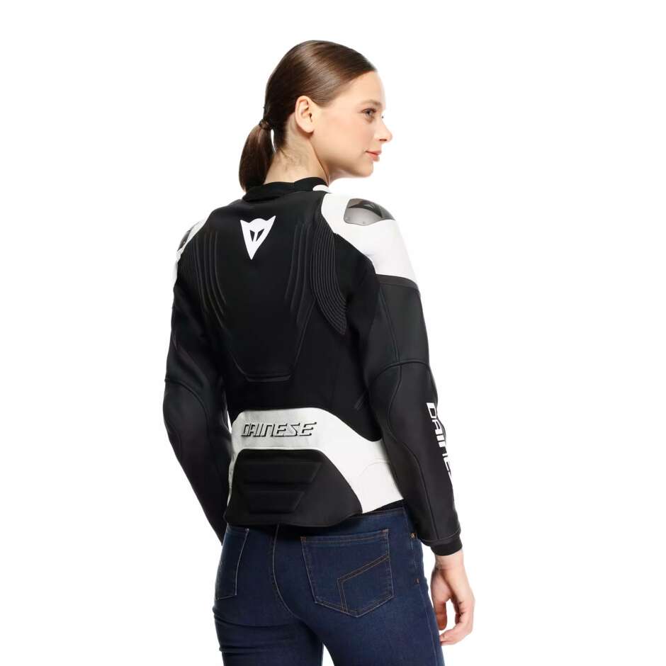 Dainese RACING 5 WMN Damen-Motorradjacke aus Leder # Schwarz Weiß